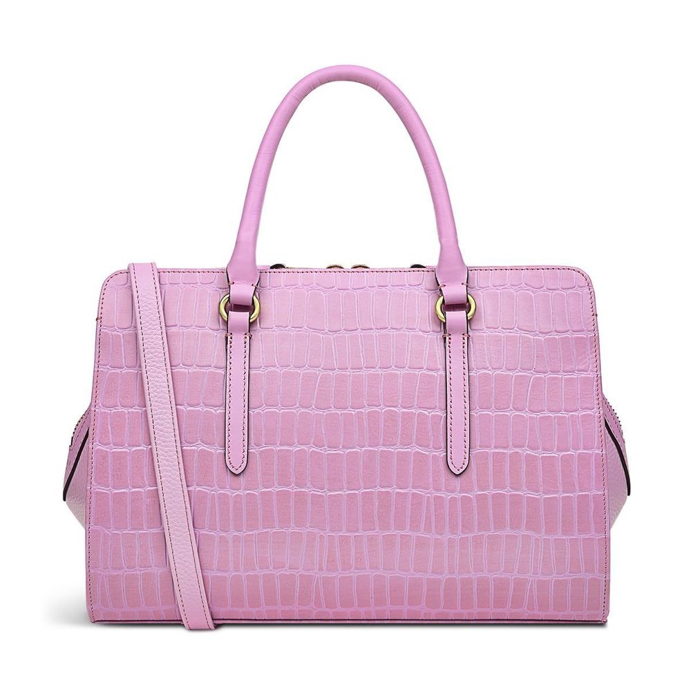 London Angel Lane Faux Crocodile Medium Leather Ziptop Satchel Bag, :[